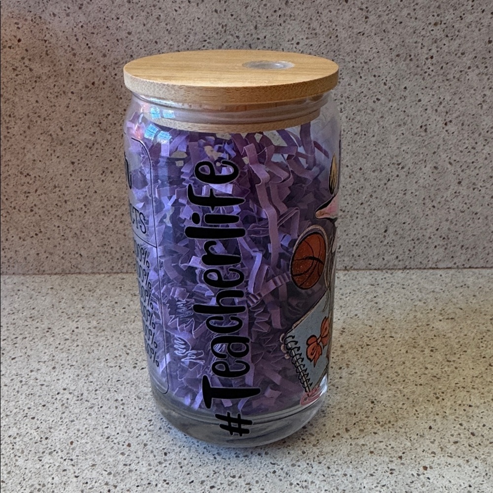 Teacher Life Glass Cup with Bamboo Lid - Picture 2 of 5